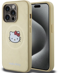 Husa pentru iPhone 13 Pro Max - Hello Kitty Hardcase Leather Kitty Head MagSafe HKHMP13XPGHCKD - Gold 