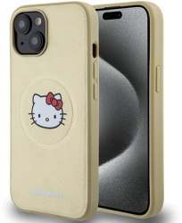 Husa pentru iPhone 14 - Hello Kitty Hardcase Leather Kitty Head MagSafe HKHMP14SPGHCKD - Gold 