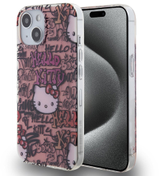 Husa pentru iPhone 15 - Hello Kitty Hardcase IML Tags Graffiti HKHCP15SHDGPTP - Pink 