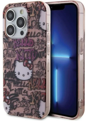 Husa pentru iPhone 15 Pro - Hello Kitty Hardcase IML Tags Graffiti HKHCP15LHDGPTP - Pink 