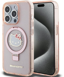 Husa pentru iPhone 15 Pro - Hello Kitty Hardcase Ring Stand Glitter Electrop Logo MagSafe HKHMP15LHRSGEP - Pink 
