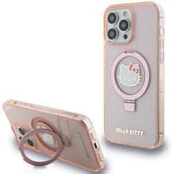 Husa pentru iPhone 15 Pro Max - Hello Kitty Hardcase Ring Stand Glitter Electrop Logo MagSafe HKHMP15XHRSGEP - Pink 