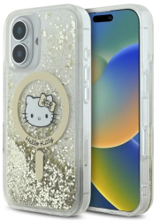 Husa pentru iPhone 16 - Hello Kitty Hardcase Liquid Glitter Fever MagSafe HKHMP16SLGDIH - White/Gold 