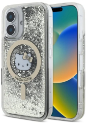 Husa pentru iPhone 16 - Hello Kitty Hardcase Liquid Glitter Fever MagSafe HKHMP16SLGDIK - Black/Gold 