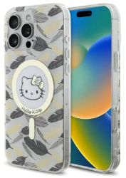 Husa pentru iPhone 16 Pro Max - Hello Kitty Hardcase IML Golden Leaves MagSafe HKHMP16XHGLEH - White 