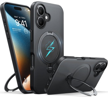 Husa pentru iPhone 16 - Torras Ostand Spin Series - Black 