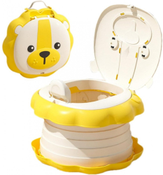 Olita portabila bebe WC cu spatar inalt si scaun ergonomic model leu culoare galben 