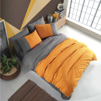 Set dormitor Hobby 113HBY4109 3 piese Plic 160x220 Lenjerie 160x240 Fata de perna 50x70 Bumbac Gri/Portocaliu 