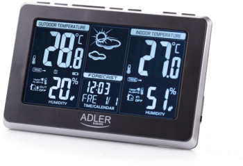 Statie meteo Adler AD 1175 Prognoza meteo Calendar Higrometru Ceas Ecran LCD Argintiu 