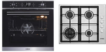 Pachet incorporabil Samus Cuptor SC625GDX5 Clasa A 2000W 75L Semi grill + Plita incorporabila Samus PSG-64SX4 4 arzatoare Inox 
