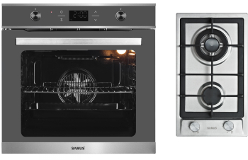 Pachet incorporabil Samus Cuptor SC626GDX9 Gray Clasa A 75L 2800W + Plita incorporabila Samus PSG-32SX2 29 cm 2 arzatoare pe gaz Inox