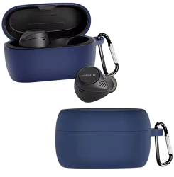 Husa pentru protectia castilor stereo wireless Jabra Elite 75t culoarea albastru cu carlig prindere 