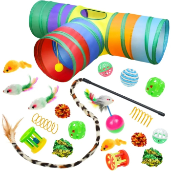 Set 21 Jucarii pentru Pisici Tunel mingii soareci undita Gonga® Multicolor 