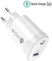 Incarcator  220V cu 2 porturi USB-A / TYPE C + Cablu  incarcare 1m 