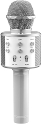 Microfon Wireless Karaoke MRG MWS858 Bluetooth Reincarcabil Pentru Copii Cu Boxa Auxiliar Cititor Card MicroSD si USB Gri 