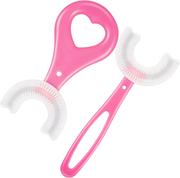 Set 2 Periute de Dinti Circulare in forma de U din Silicon Alimentar pentru copii de 2-12 ani 2 Roze 