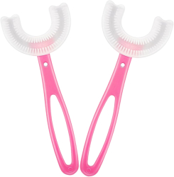 Set 2 Periute de Dinti Circulare in forma de U din Silicon Alimentar pentru copii de 2-12 ani Roze 
