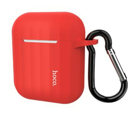 Husa Protectiva + Carabiniera + Coarda din Silicon Pentru AirPods 1 / 2 Rosu - Hoco 