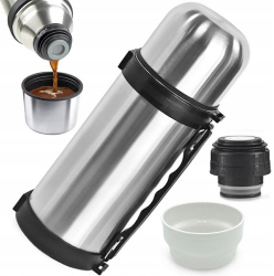 Termos 300 ml capac tip pahar pereti dubli otel inoxidabil argintiu/negru 28x9 cm 