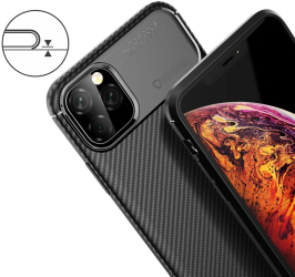 Husa compatibila iPhone 11 Pro - silicon antisoc soft flexibil Armor Carbon Skin - iShield 