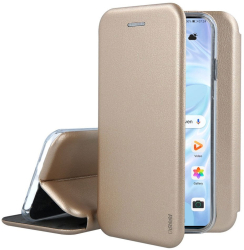 Husa flip Huawei P40 Lite E - carte cu magnet integrat buzunar interior piele eco iShield - Aurie 