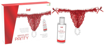 Brazilian Panty - Set bikini si lubrifiant rosu 