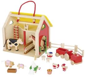 Ferma animalelor cu 31 accesorii de lemn tip cabana 3 ani+ Goki 