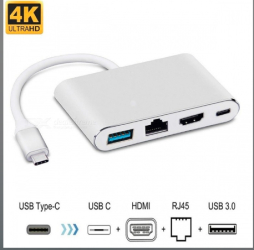 Hub adaptor USB-C 3.1 la USB-C + HDMI + USB 3.0 - RJ45 argintiu 