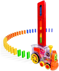 Jucarie interactiva Doms Train Locomotiva cu lumini si sunete cu 80 de piese Domino multicolor Doty®