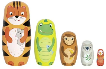 Papusi Matrioska cu animalute de lemn copii 3 ani+ set 5 buc Goki 