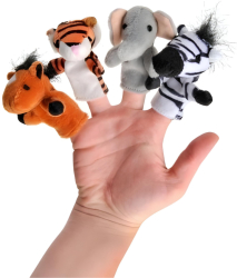 Papusi pentru degete cu animalute salbatice pentru copii 1 an+ set 8 buc Goki 