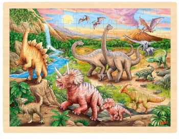 Puzzle copii cu dinozauri de lemn 96 piese 3 ani+ Goki 