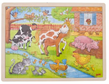 Puzzle de lemn copii 3 ani+ viata la ferma cu animalute 48 piese Goki 