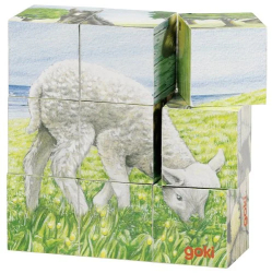 Puzzle de lemn tip cuburi copii 3 ani+ 6 modele cu animale Goki - Joc de indemanare 