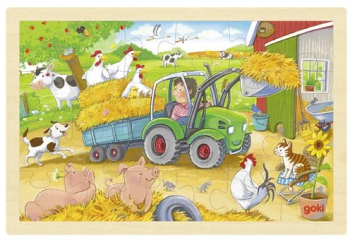Puzzle lemn copii 3 ani+ 24 piese model ferma animalelor Goki - Joc de indemanare 