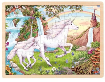 Puzzle lemn copii 3 ani+ 48 piese model Unicorn Goki - Joc de indemanare 