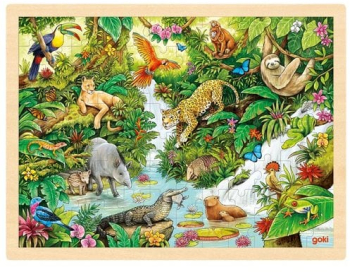 Puzzle lemn copii 3 ani+ 96 piese model jungla cu animale Goki - Joc de indemanare 