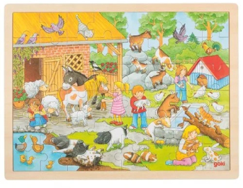 Puzzle lemn copii 3 ani+ model gradina zoo animale 24 piese Goki - Joc de indemanare 