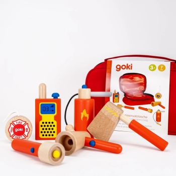 Set de joaca pompieri geanta de urgenta cu accesorii de lemn Goki - Joc de rol 
