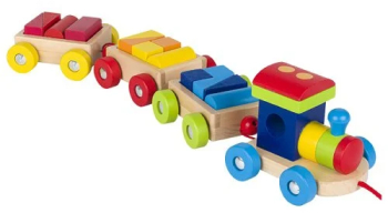 Trenulet jucarie de lemn cu accesorii tip cuburi 18 piese 2 ani+ Goki 