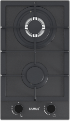 Plita incorporabila Samus PSG-32SMGN1 2 Arzatoare Gratar fonta Latime 29.4 cm Aprindere electrica Sticla Nano neagra mata 