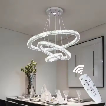 Greelustr Candelabru HQ-246-H candelabru modern de sufragerie din inox+cristal pandantiv nordic 3 segmente cerc telecomanda. 