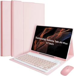 Husa cu tastatura si mouse pentru Samsung Galaxy Tab A9+ 11 inch Sigloo Pink Bluetooth Magnetic Protectie completa si stand ajustabil 