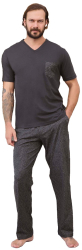 Pijama barbati 240323 tricou cu pantaloni lungi 100 bumbac Aydogan-Gri inchis-S INTL 
