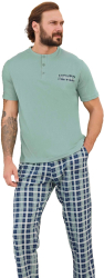 Pijama barbati 240326 tricou cu pantaloni lungi 100 bumbac Aydogan-Vernil-S INTL 