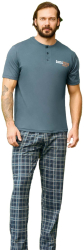 Pijama barbati 240333 tricou cu pantaloni lungi 100 bumbac Aydogan-Grafit-S INTL 