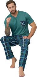Pijama barbati 7970 tricou cu pantaloni lungi 100 bumbac Aydogan-Verde-S INTL 