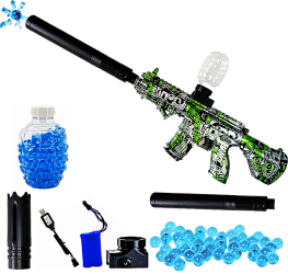 Pusca Electrica Automata de Jucarie cu 2000 Bile de Gel de Apa cu Acumulator 7.4V Distanta de Tragere 20 Metri Skin Graffiti Verde SprintMag 
