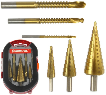 Set 3 burghie freza conica metal in trepte 4-30mm + 3 burghie frezare M22295 