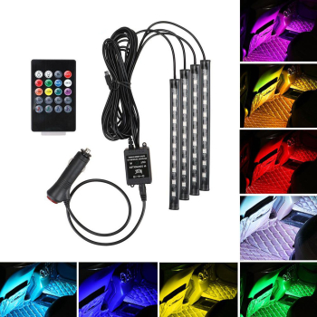 Set 4 benzi LED auto RGB 9 LED/banda telecomanda 